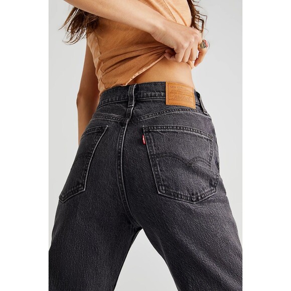 Levis Premium Womens Denim Jeans 70s High Rise Flare Black Gray Wide Leg NWT - Picture 4 of 13